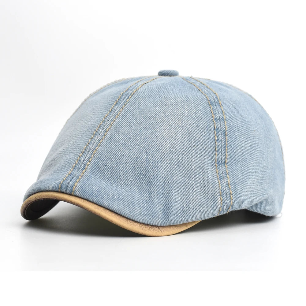 Denim Beret Hat Washed Vintage Peaked Cap Adjustable - DreadLocos Shop