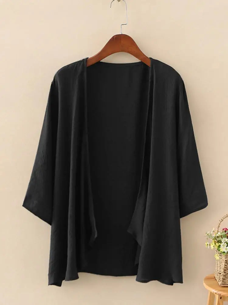 3/4-Arm Bluse mit Offenem Kimono-Cardigan
