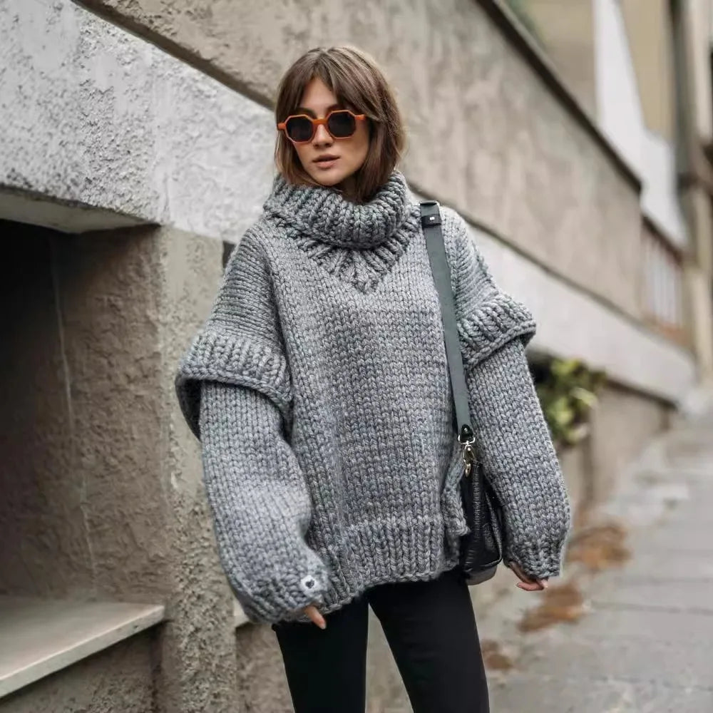 Trendy Turtleneck Long Sleeve Knitted Sweater - DreadLocos Shop