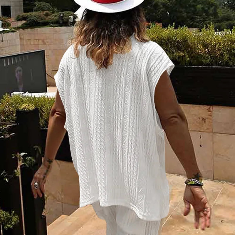 Large Men's Casual V-neck Loose Jacquard Knitwear Sleeveless Tank Top - DreadLocos Shop