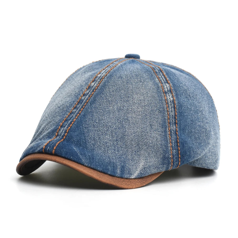 Denim Beret Hat Washed Vintage Peaked Cap Adjustable - DreadLocos Shop