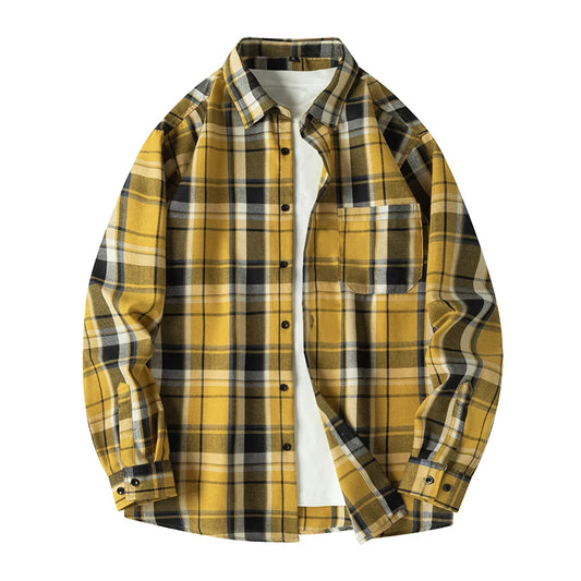 Men Shirt Plaid Flannel Yellow