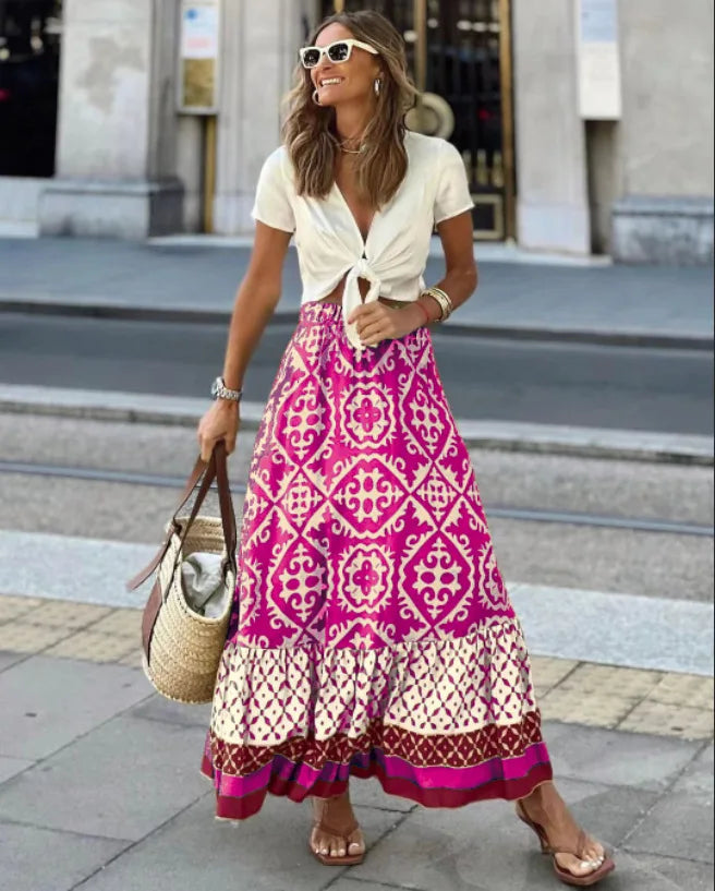 Swing Skirt Boho Spliced Midi Skirt - DreadLocos Shop