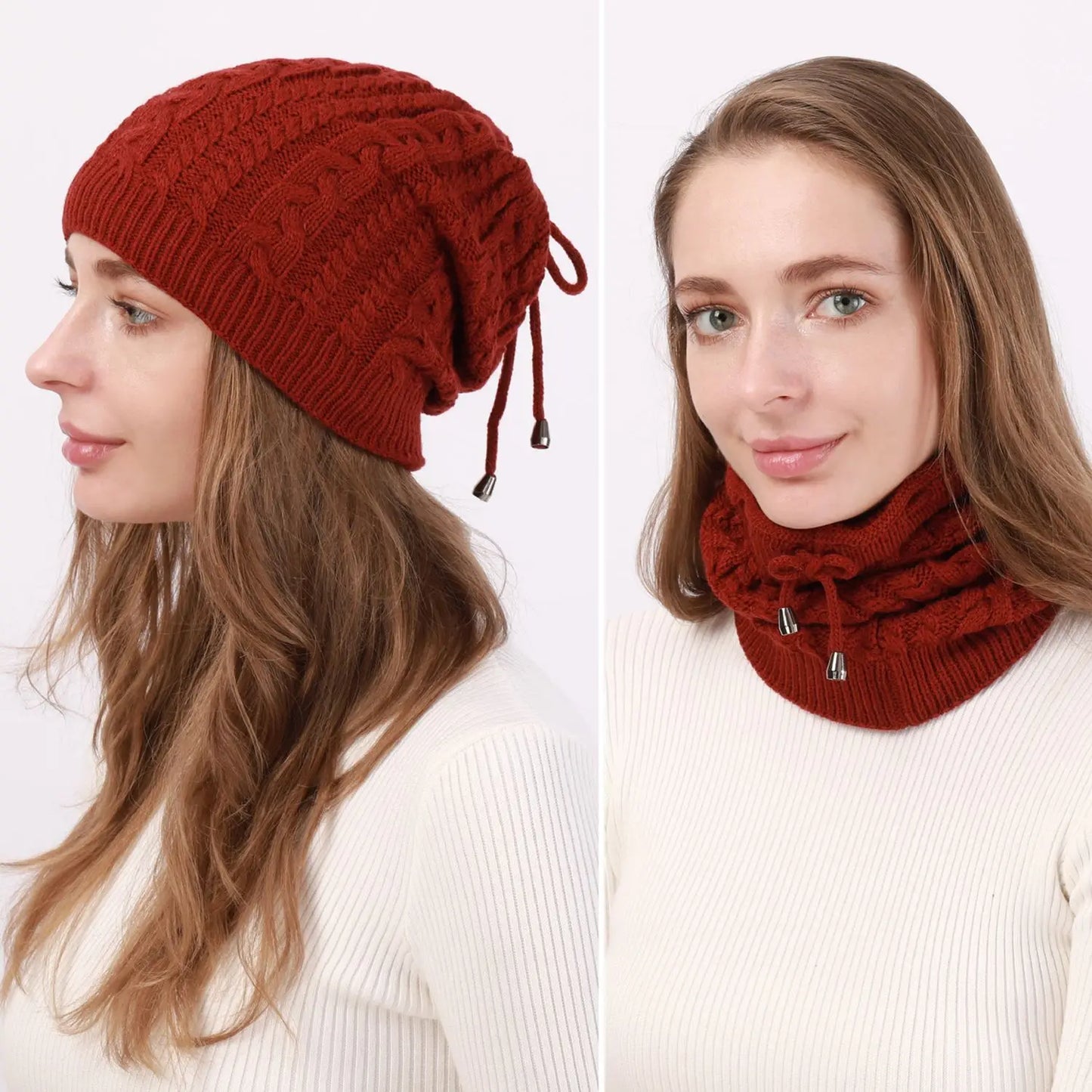 Stretchy Knitted Beanie Hat & Snood Scarf