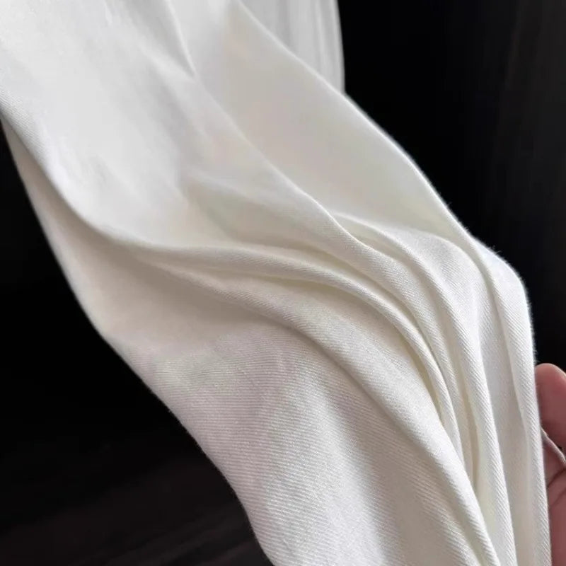 White Cotton and Linen Wide-leg Pants