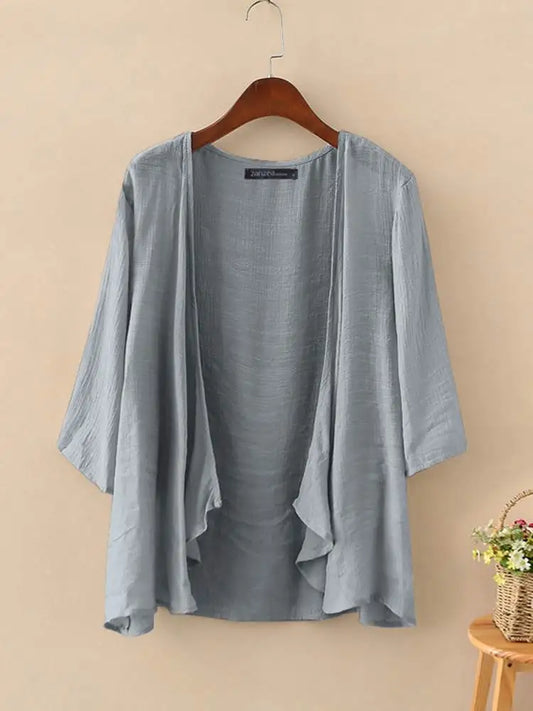 3/4-Arm Bluse mit Offenem Kimono-Cardigan