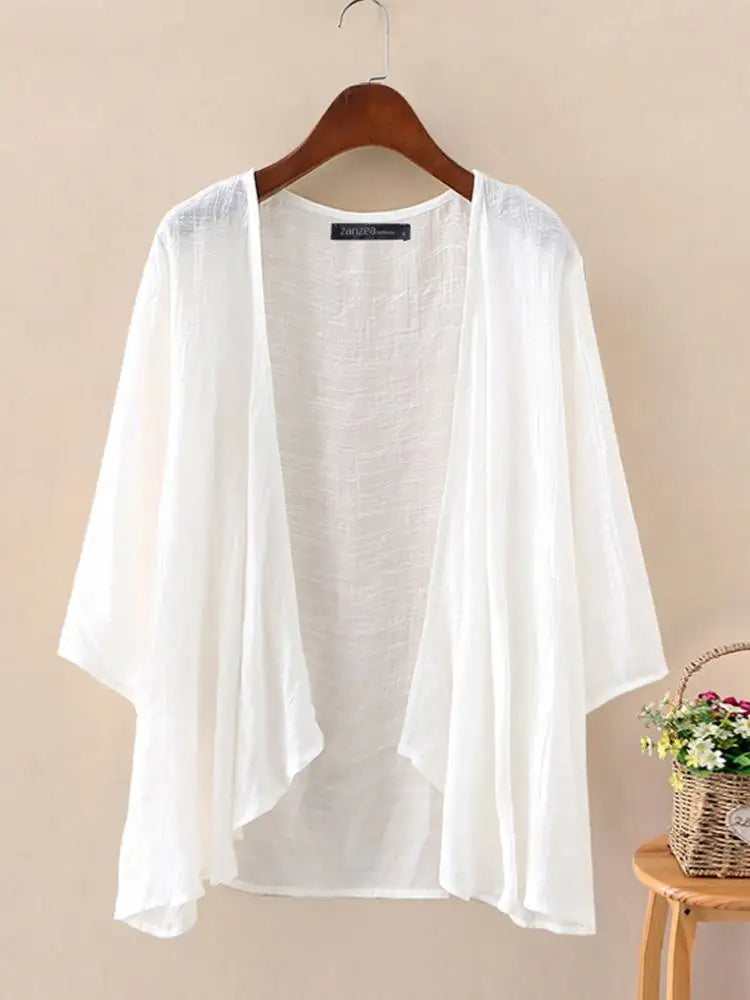 3/4-Arm Bluse mit Offenem Kimono-Cardigan