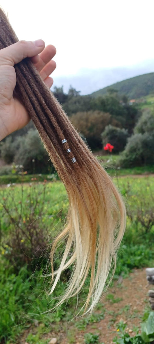 10 Europäische Echthaar Dreadlocks in Goldbraun/Ombre ab 35cm